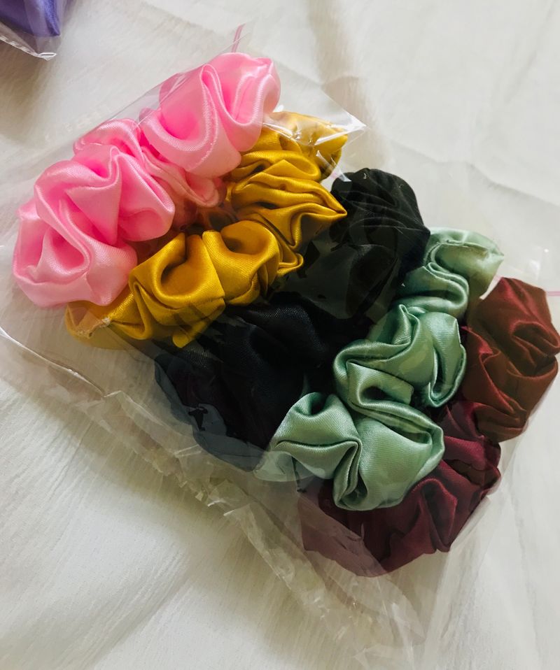 Pluffy Shining Satin Scrunchies Combo 5