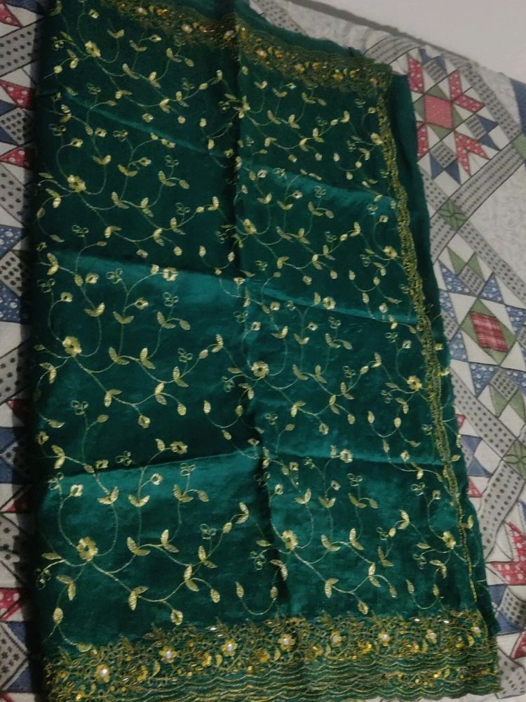 BEAUTIFUL GREEN EMBROIDERY SAREE WITH STONES