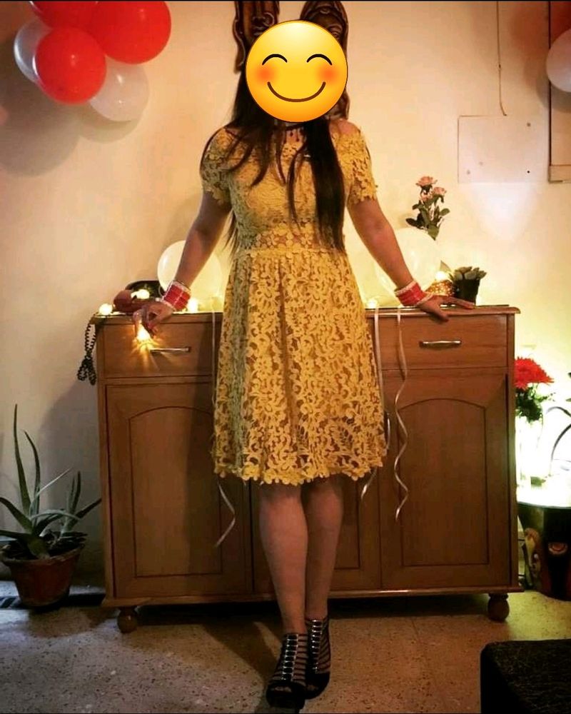 Mustard Yellow Dress With Net Detailing