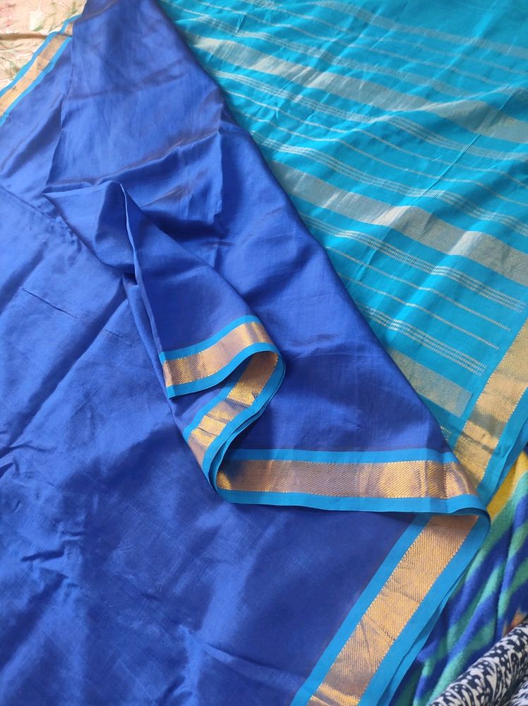 Royal Blue With Sky-blue Silk Saree