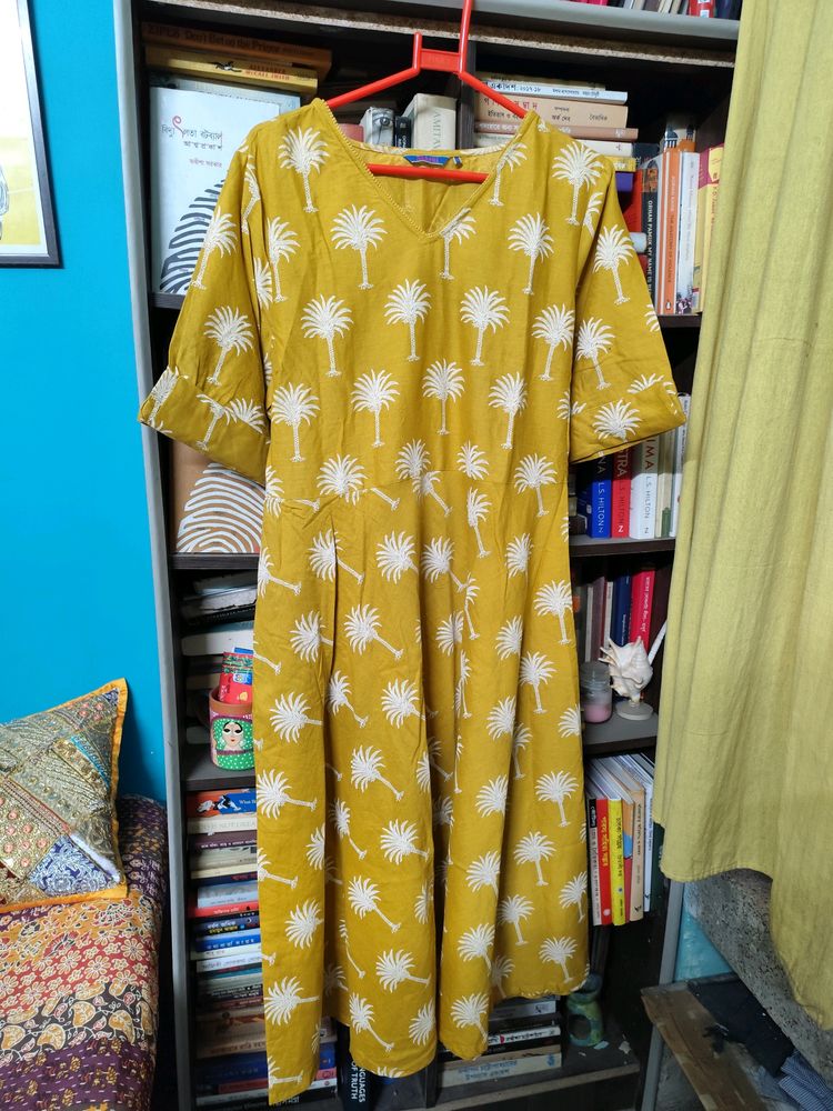 Akkriti Pure Linen Mustard A-Line Maxi Dress