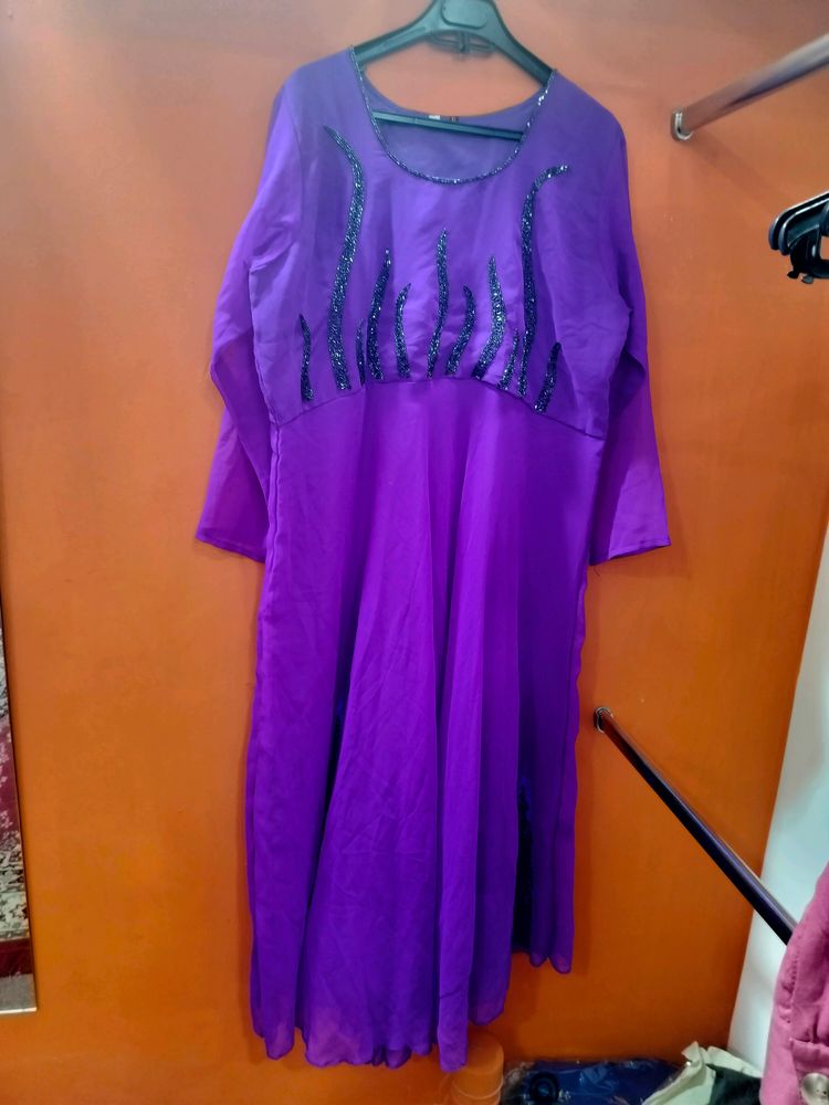 Long Purple Gown Black Colour Kardana Work