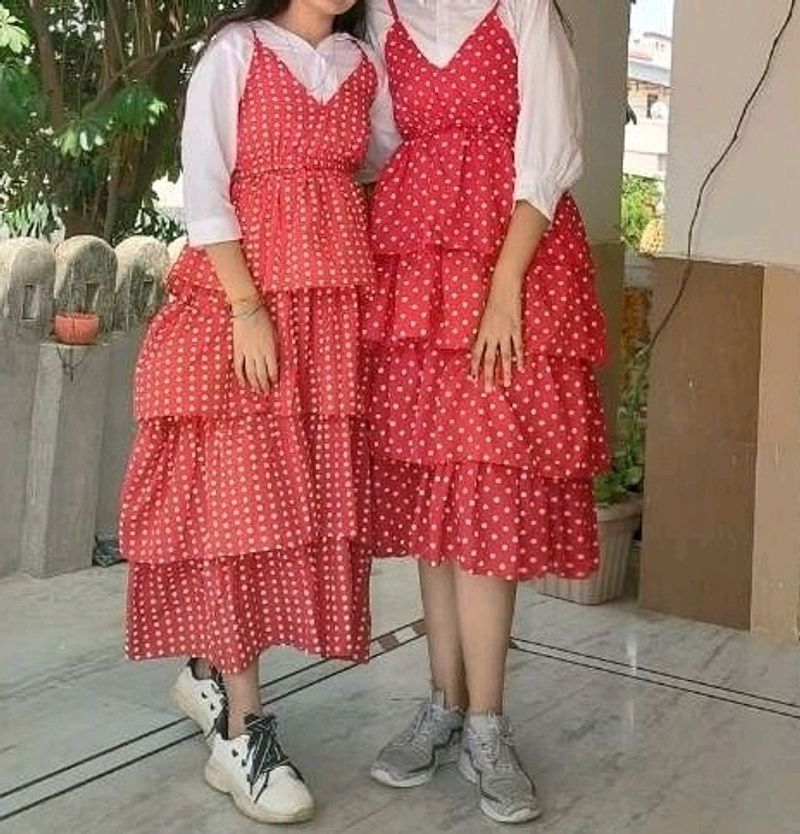 Beautiful Red Frock With White Shirt Inner