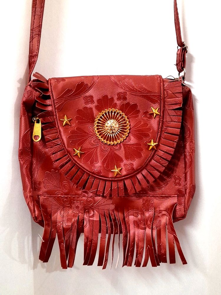 Red Sling Bag For Women With Adjustable Straps