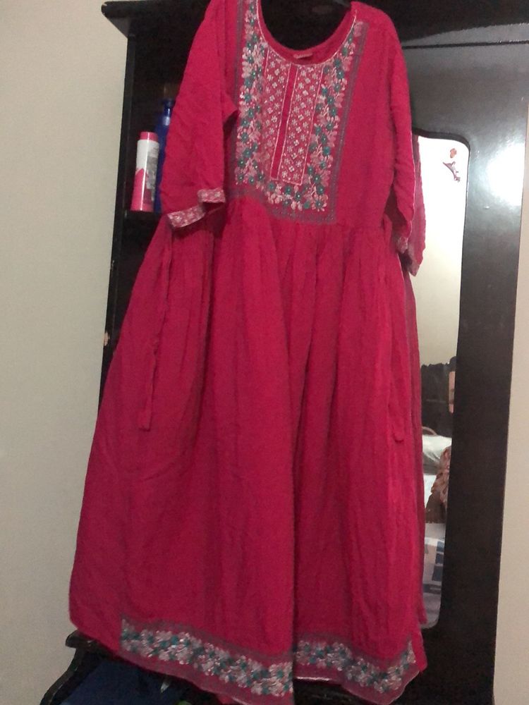 Pink And  Lux Green Kurti Set