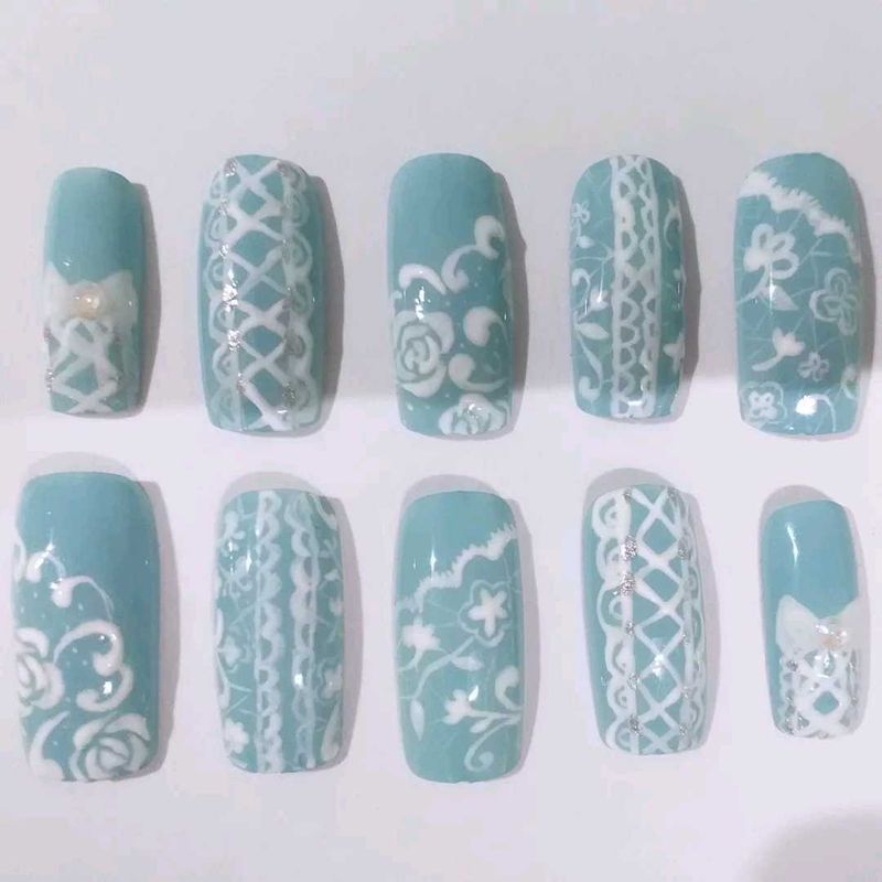 Press On Nails(Blue Lace Corset)