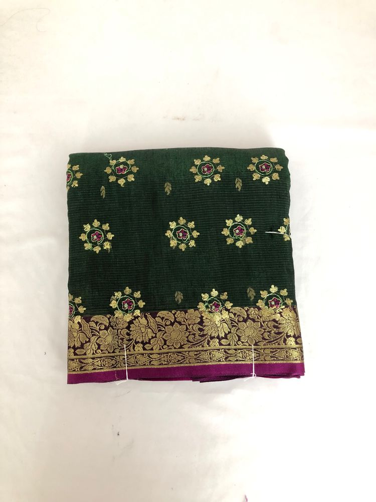 Dark Green Embroidered Saree