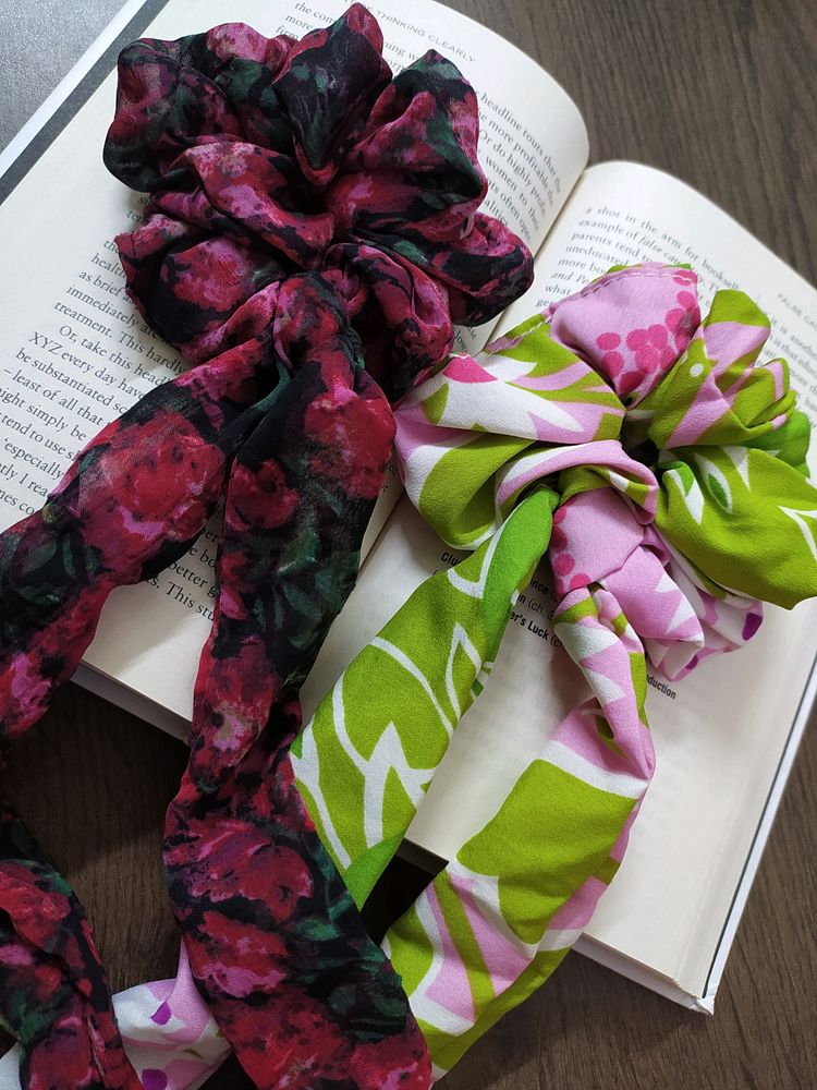 Set Of 2 Printed Ribbon Scrunchies with a FREEBIE