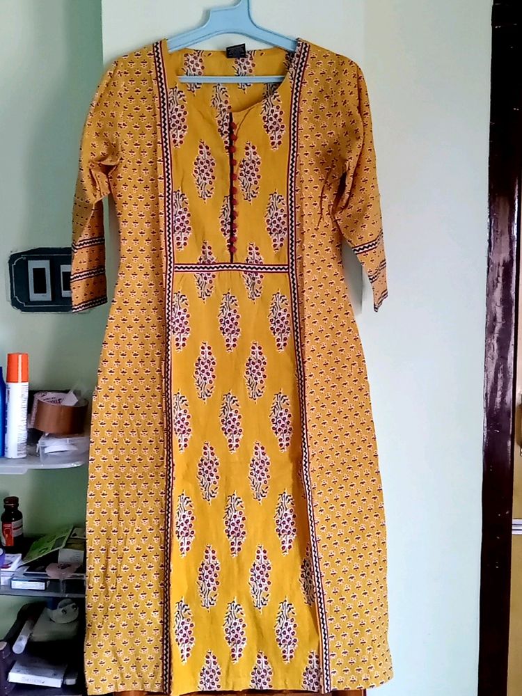 Brand Soch Mustard Colour Kurti With 3/4 Sleeves