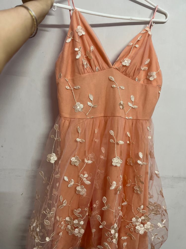 Dreamy Peach Mesh Short Urbbanic Dress