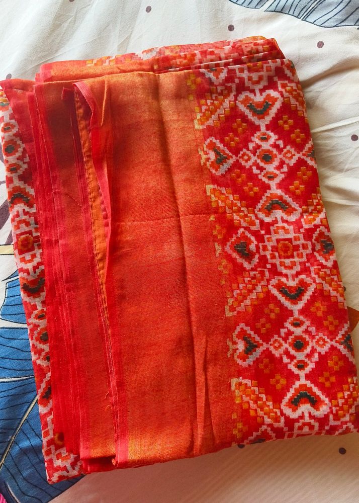 Red-Orange Cotton Saree