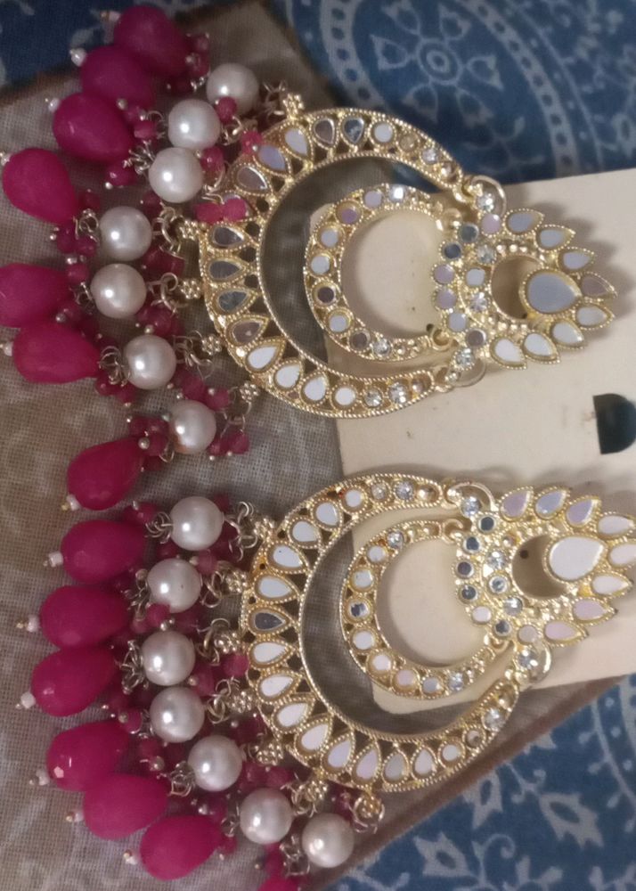 Jhumkas Pink-White