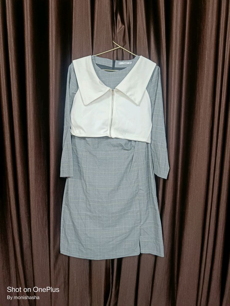 MANGO Stylish Dress With White  Collar Cover Up