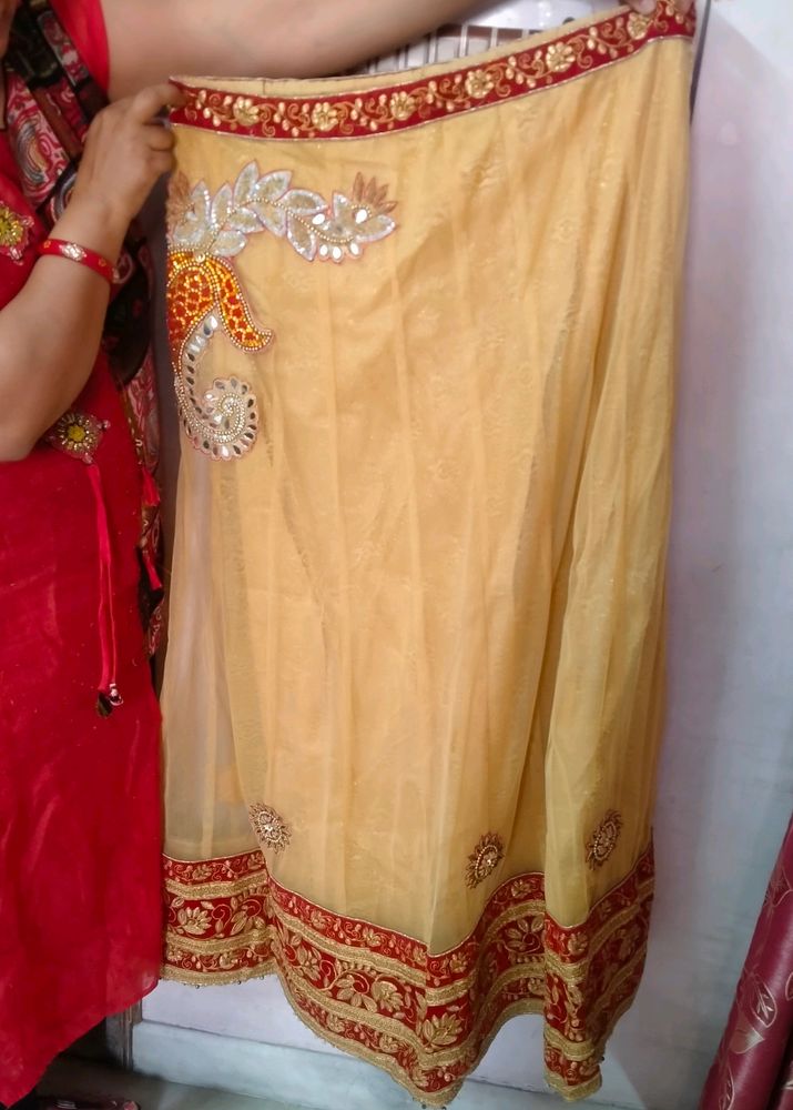 Cream And Red Lehnga