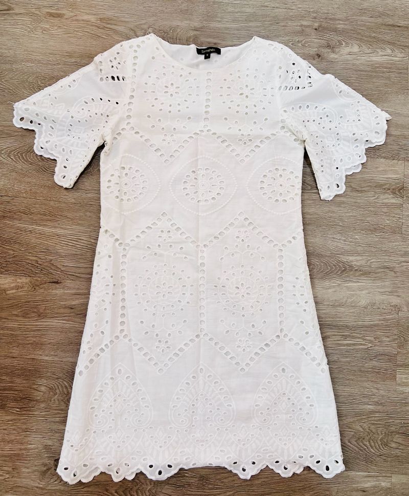 Schiffili Cotton White Dress - Small - Knee Length