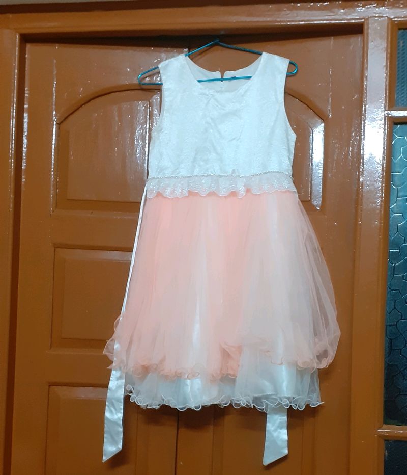 Peach With White Colour Short Frock For Girls k