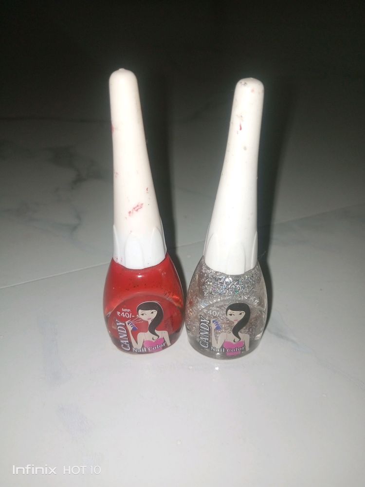 Red And Glitter Candy Nail Polish