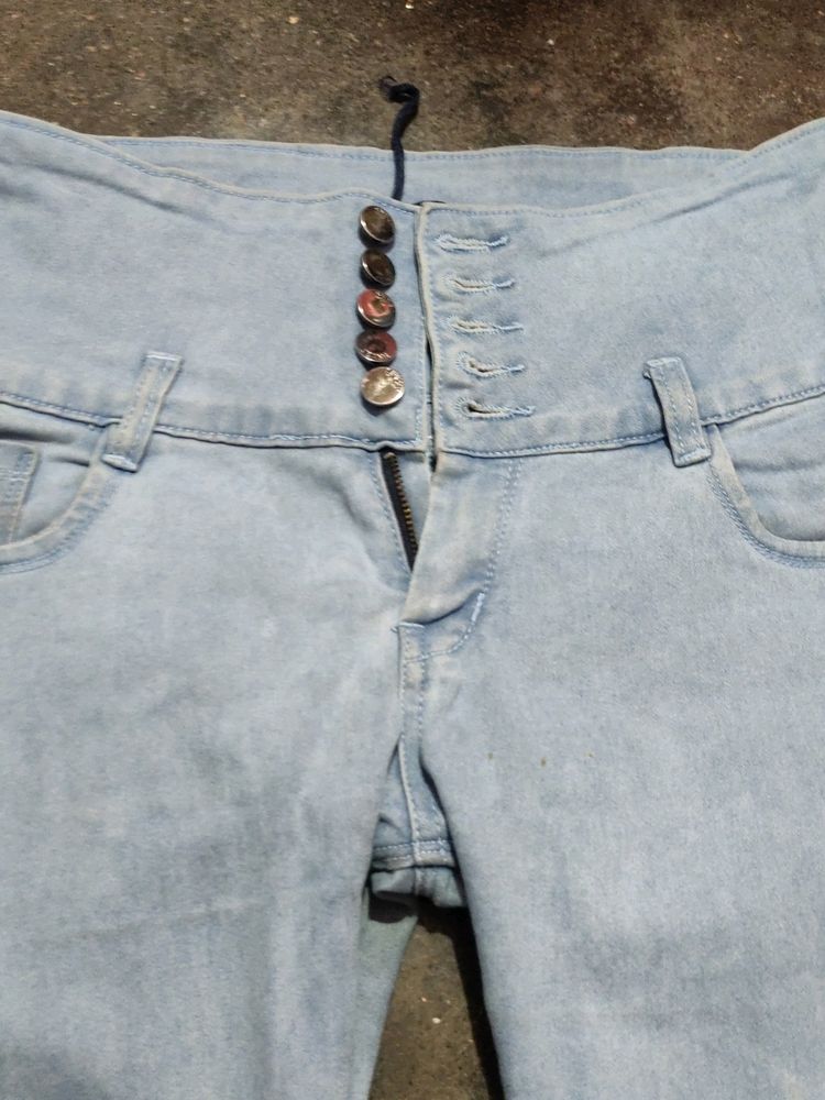 Sky Blue 5 Buttone Denim Jeans