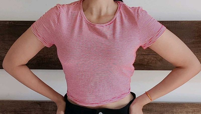 Casual Red And White Stripes Crop Top