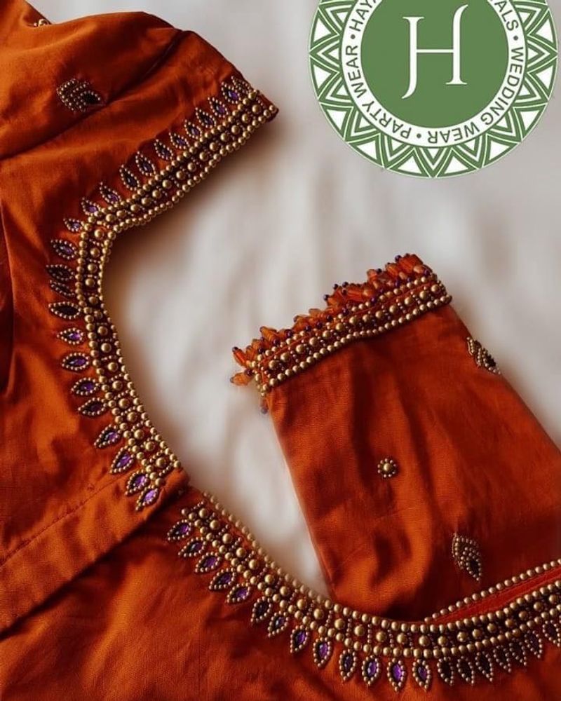 Orange Handworked Designer Beadwork Blouse