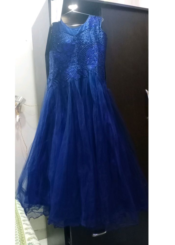 With Cancan Blue Net Gown