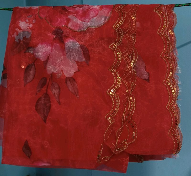 Karwa Special Hot Red Pure Organza Saree