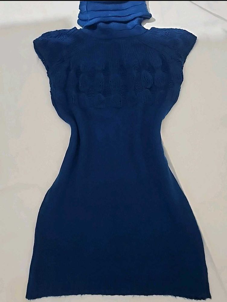 Cobalt Blue Woolen Winter Dress