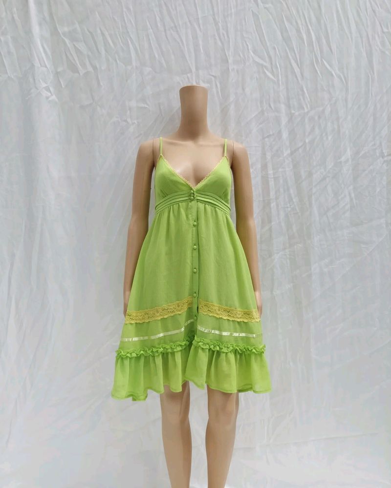 Green Deep V Neck Dress