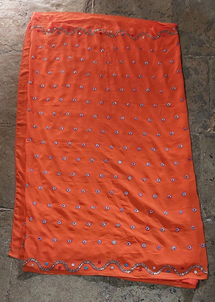 Orange Embroidery Saree