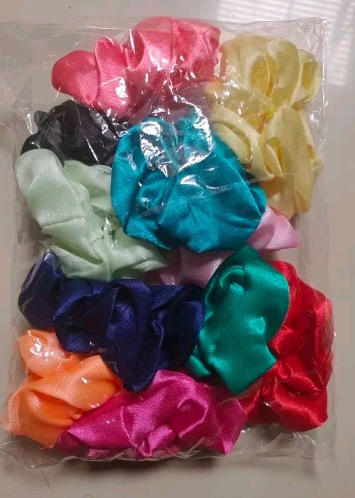 12 Pieces Of Pure Silk Scrunchies