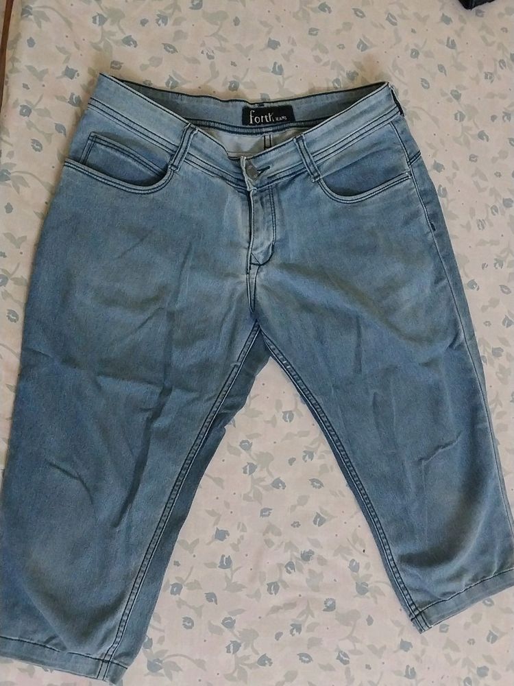 Faded Blue Denim Capri Waist 34 Inch