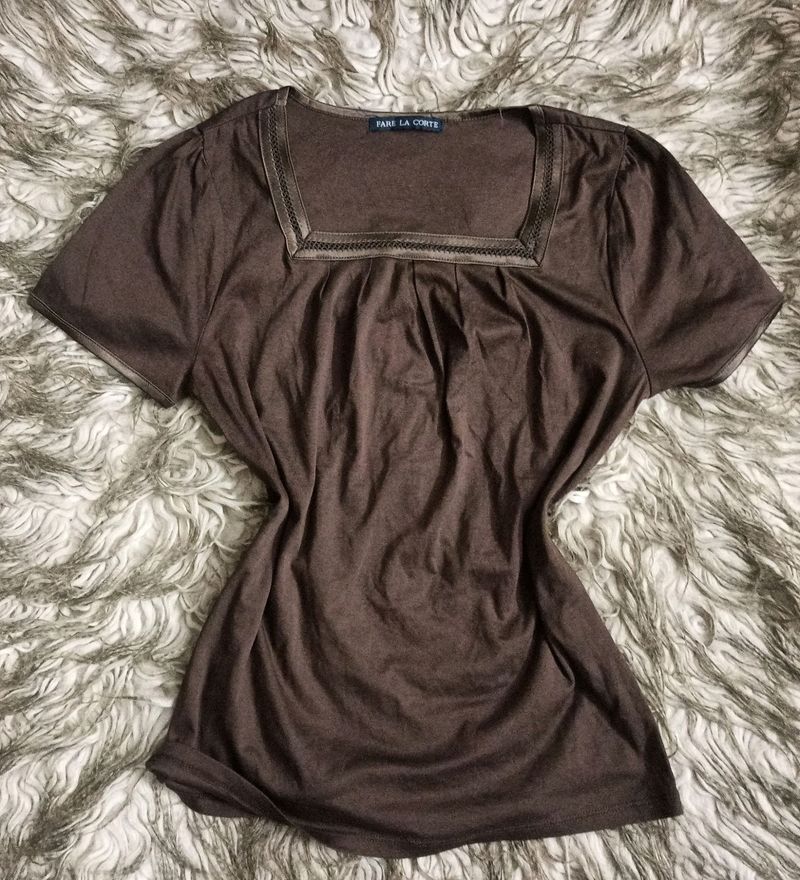 Brown Vintage Square Neck Top