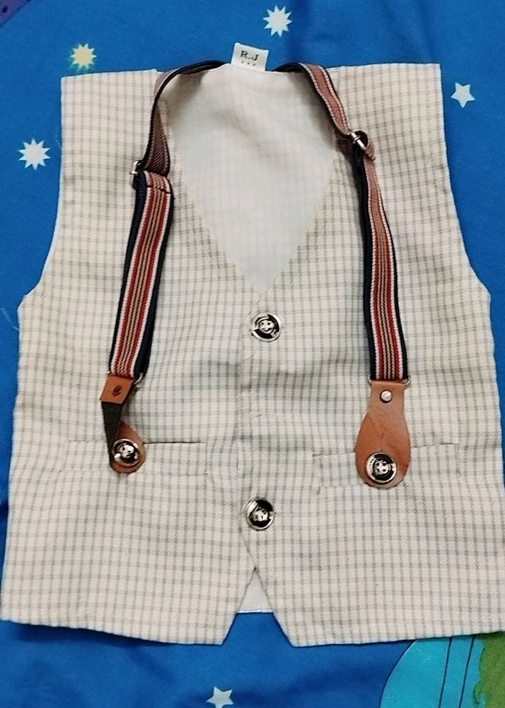 A Chek Jacket With Striped Suspenders