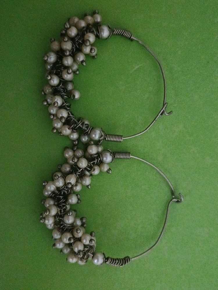 Silver Plated White Beads Earrings