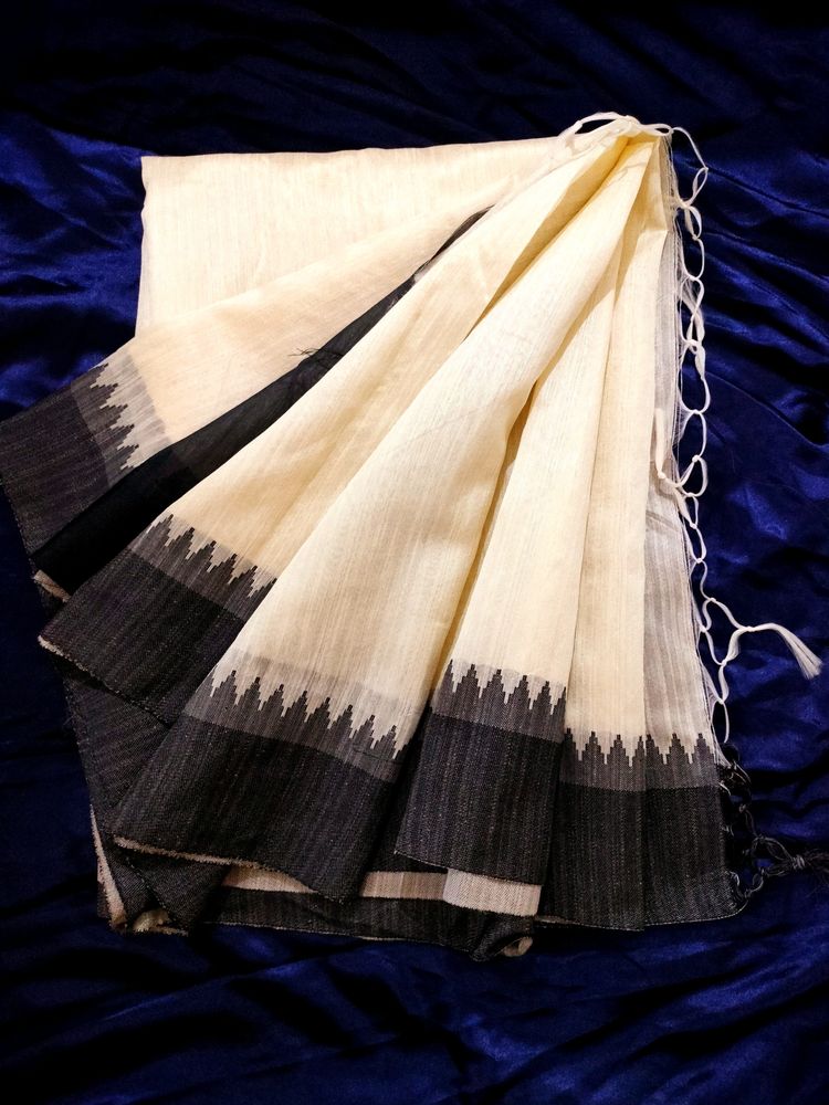 SOLID CREAM WHITE SILK SAREE FOR WOMEN