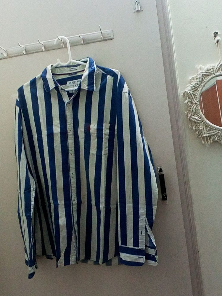 U.S. Pollo  Blue And White Striped Men Shirt