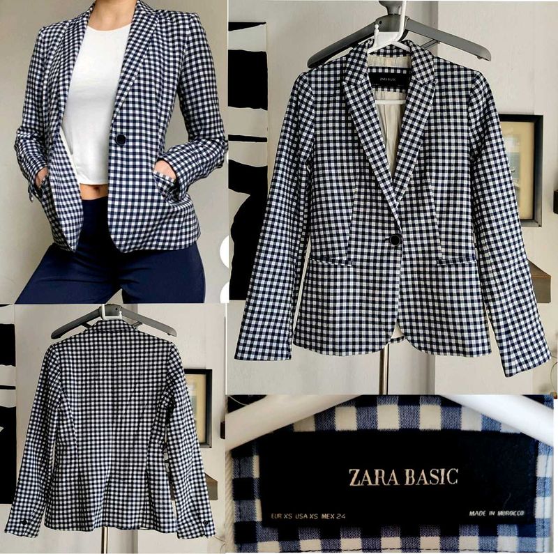 Zara Basic White And Navy Blazer