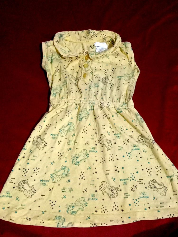 Baby Girl Yellow Printed Cotton Frock