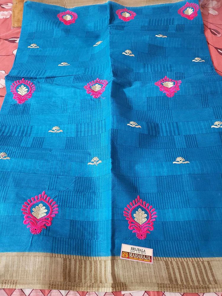 Machine Embroidered New Cotton Saree