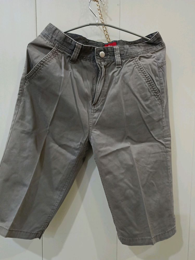 Grey Solid Bermuda Shorts For Boys