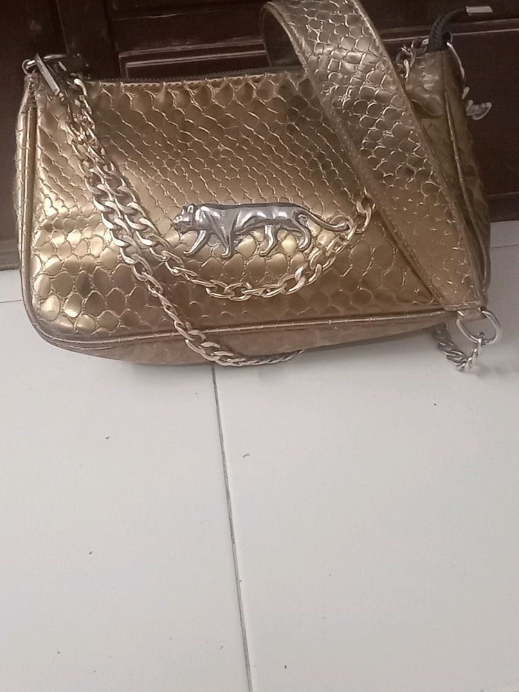 Price Drop Sabyasachi Gold leather Croco sling