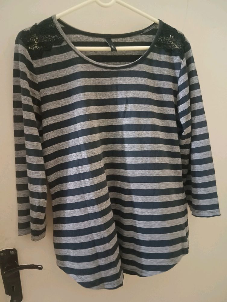 Max Black-Grey Stripped Cotton Top