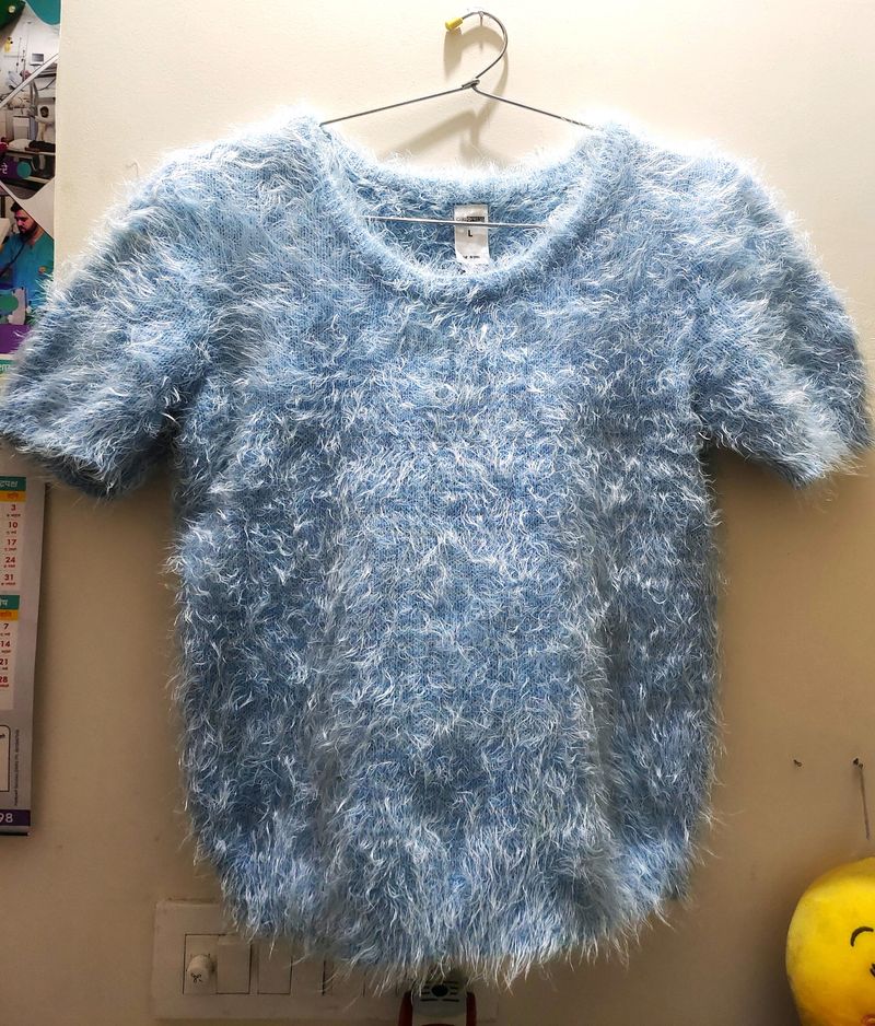 Vintage Hand Crochet Shaggy Baby Blue Top