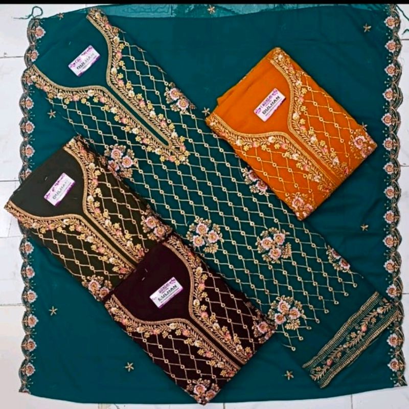 Dress Material Set With Zari & Stone Work