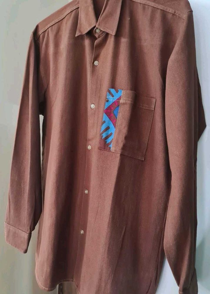 Brown Denim Cowboy Style Shirt