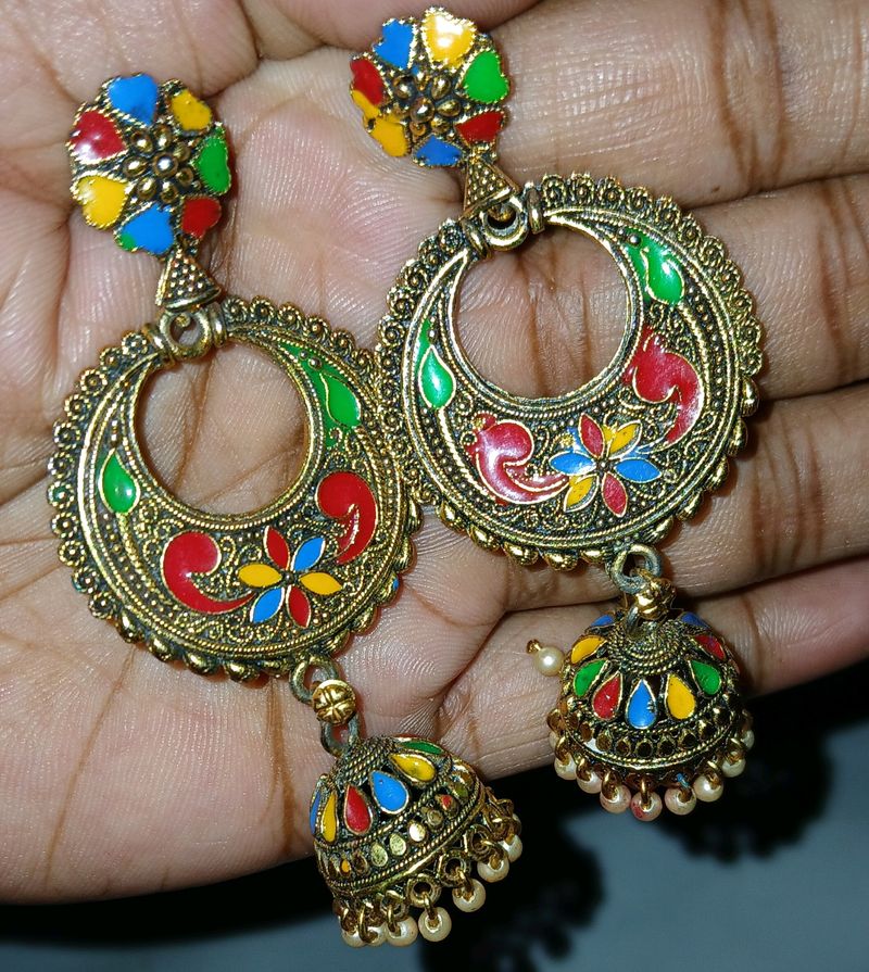 Multicolor  Metal Earring (Jhumki Style)