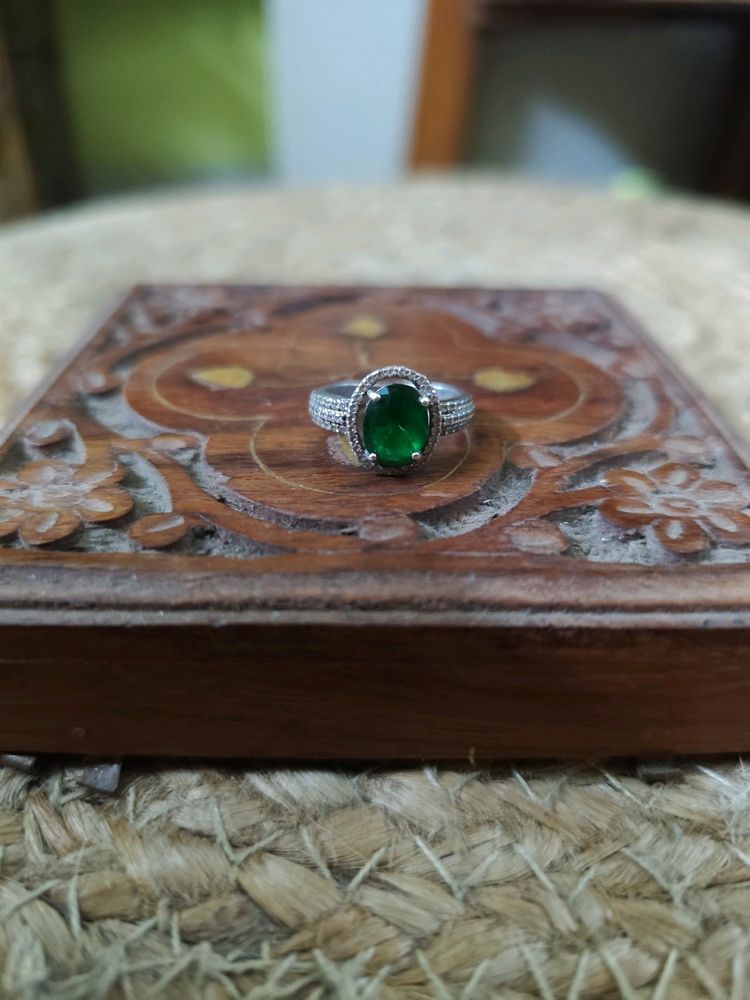 92.5 Pure Silver Green Stone Ring