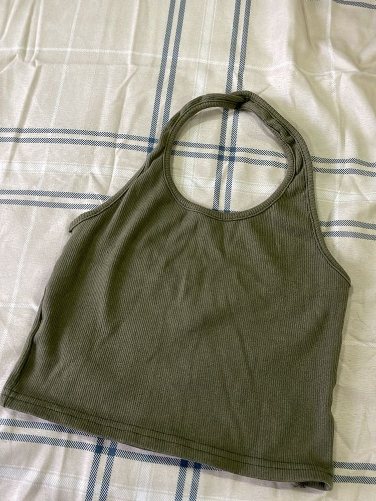 Halter Neck Olive Green Top