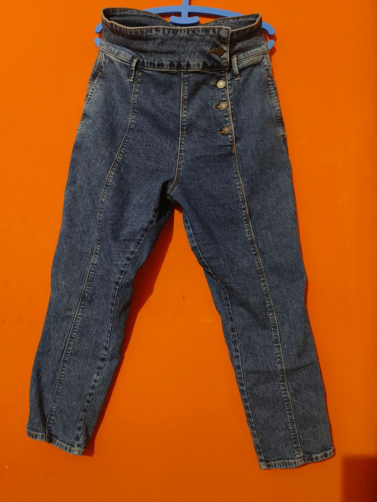 High waist Jeans With Side Button For Sale.