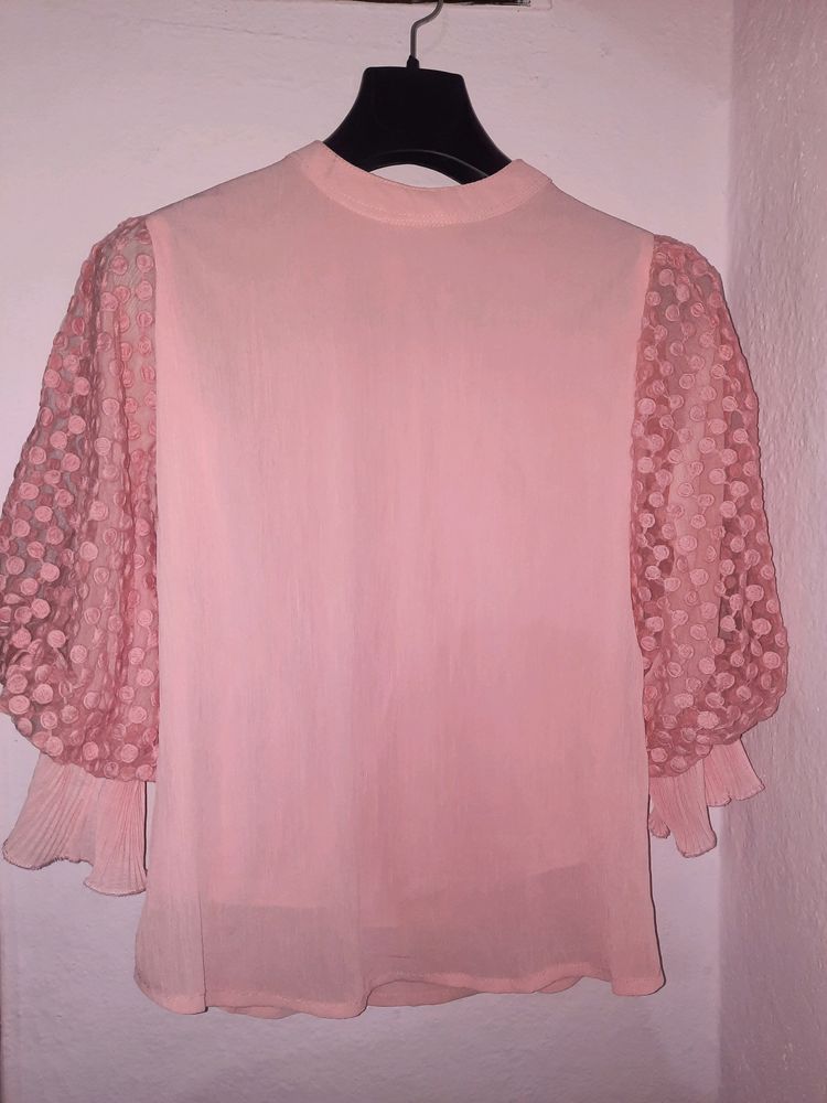 Peach Color Top With 3/4 Sleeves